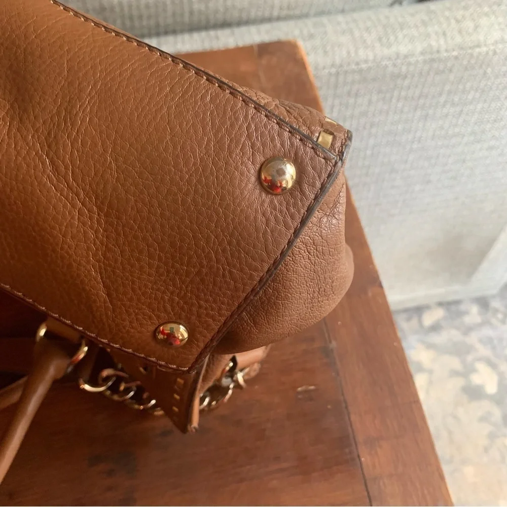 Michael Kors Hamilton Buckle Strap Gold Studded Caramel Shoulder Crossbody